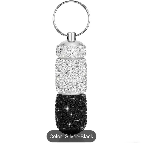Portable Bling Keychain Pill Box 2 Compartments Small Travel Pill Case - Picture 3 of 10